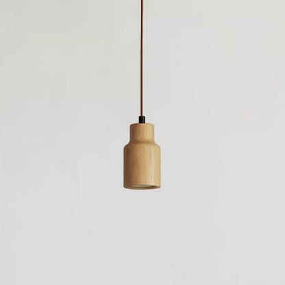 Eenvoudige Houten Cilindrische 1-Lichts Kleine Hanglamp