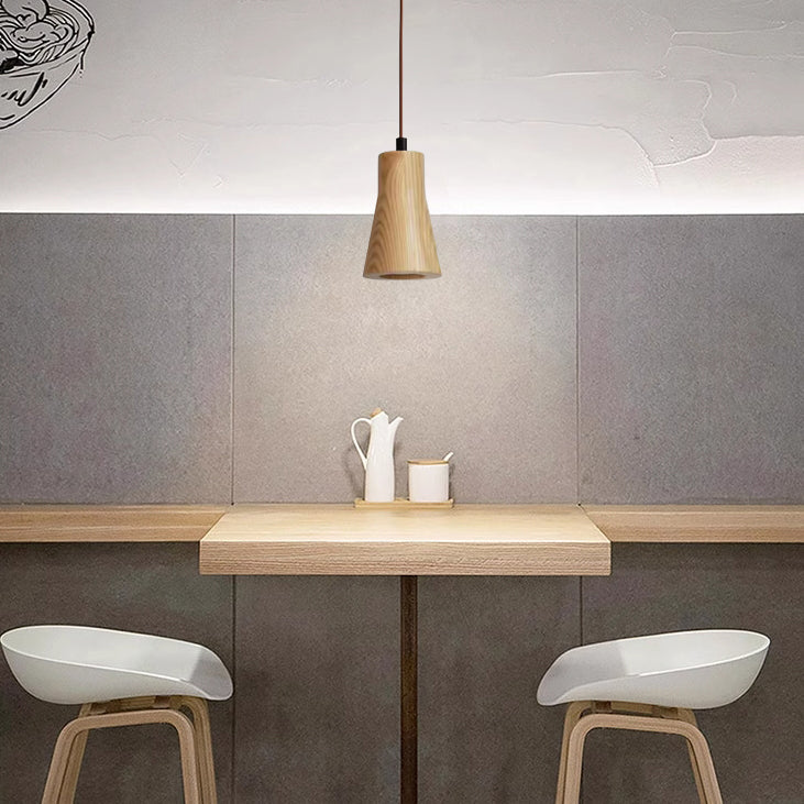 Eenvoudige Houten Cilindrische 1-Lichts Kleine Hanglamp