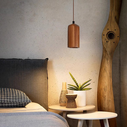 Eenvoudige Houten Cilindrische 1-Lichts Kleine Hanglamp