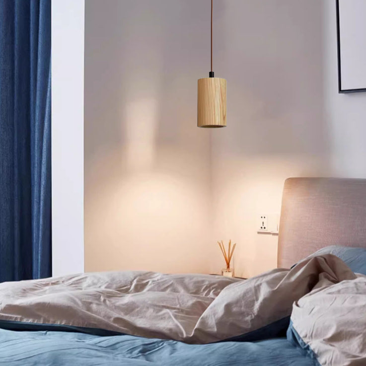 Eenvoudige Houten Cilindrische 1-Lichts Kleine Hanglamp