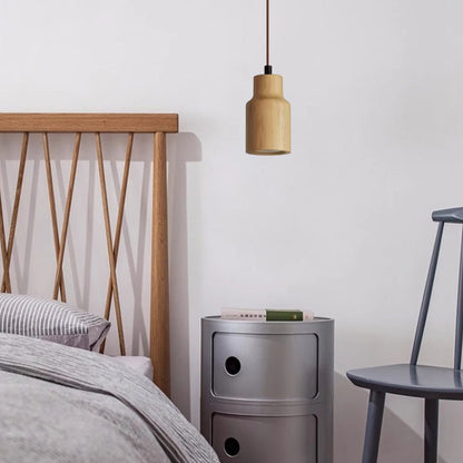 Eenvoudige Houten Cilindrische 1-Lichts Kleine Hanglamp