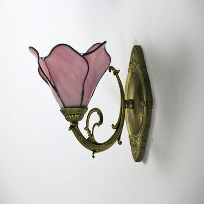 Vintage Tiffany Bloemblaadjes Glas-in-lood 1-Licht Wandlamp