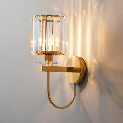 Cilindrische Kristallen Wandverlichting Postmodern 1 Hoofd Gouden Afwerking Wandlamp met Gebogen Arm