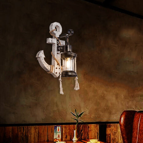 Industrieel Vintage Boot Anker Massief Houten 1-Licht Wandlamp