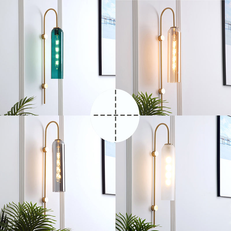 Mid-Century Gooseneck Wandlamp Metaal 1-Licht Woonkamer Wandlamp met Fluitglas Schaduw