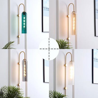 Mid-Century Gooseneck Wandlamp Metaal 1-Licht Woonkamer Wandlamp met Fluitglas Schaduw