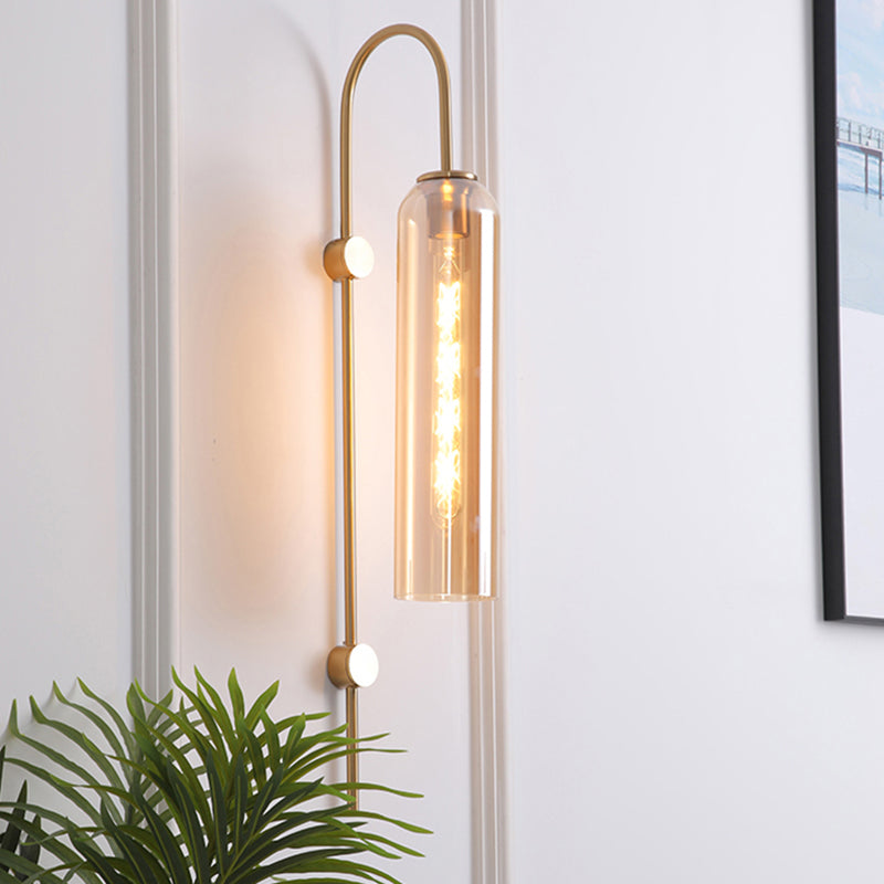 Mid-Century Gooseneck Wandlamp Metaal 1-Licht Woonkamer Wandlamp met Fluitglas Schaduw