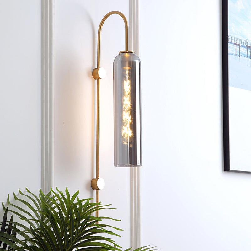 Mid-Century Gooseneck Wandlamp Metaal 1-Licht Woonkamer Wandlamp met Fluitglas Schaduw