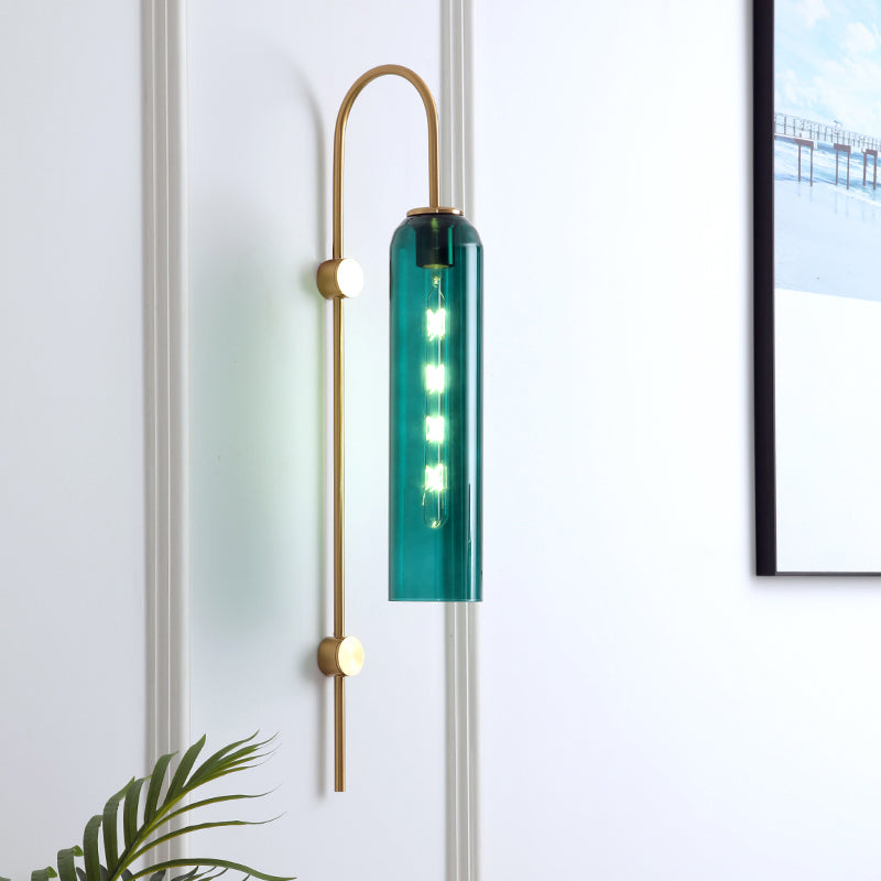 Mid-Century Gooseneck Wandlamp Metaal 1-Licht Woonkamer Wandlamp met Fluitglas Schaduw