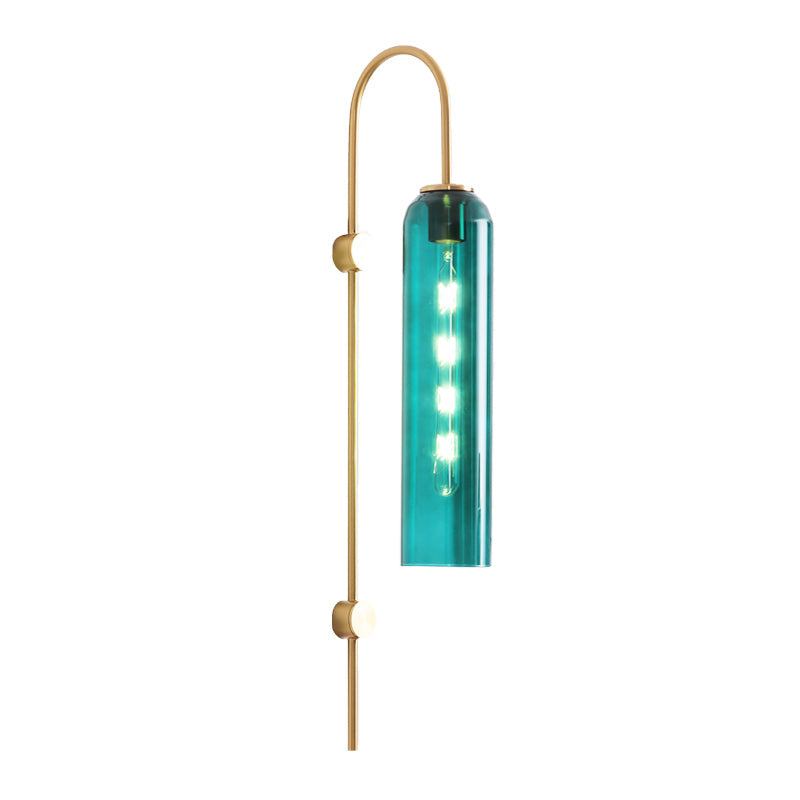 Mid-Century Gooseneck Wandlamp Metaal 1-Licht Woonkamer Wandlamp met Fluitglas Schaduw