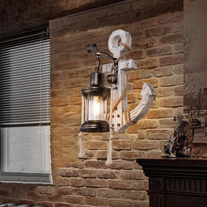 Industrieel Vintage Boot Anker Massief Houten 1-Licht Wandlamp