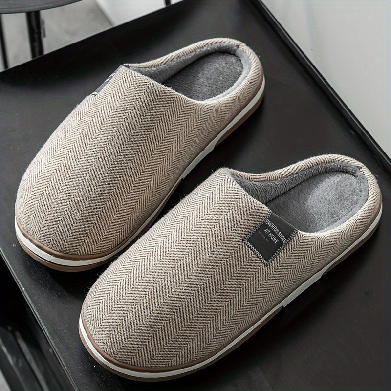 Warme Herenpantoffels met Visgraatstructuur – Comfort & Grip voor Thuis in de Herfst en Winter