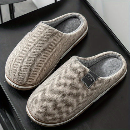 Warme Herenpantoffels met Visgraatstructuur – Comfort & Grip voor Thuis in de Herfst en Winter