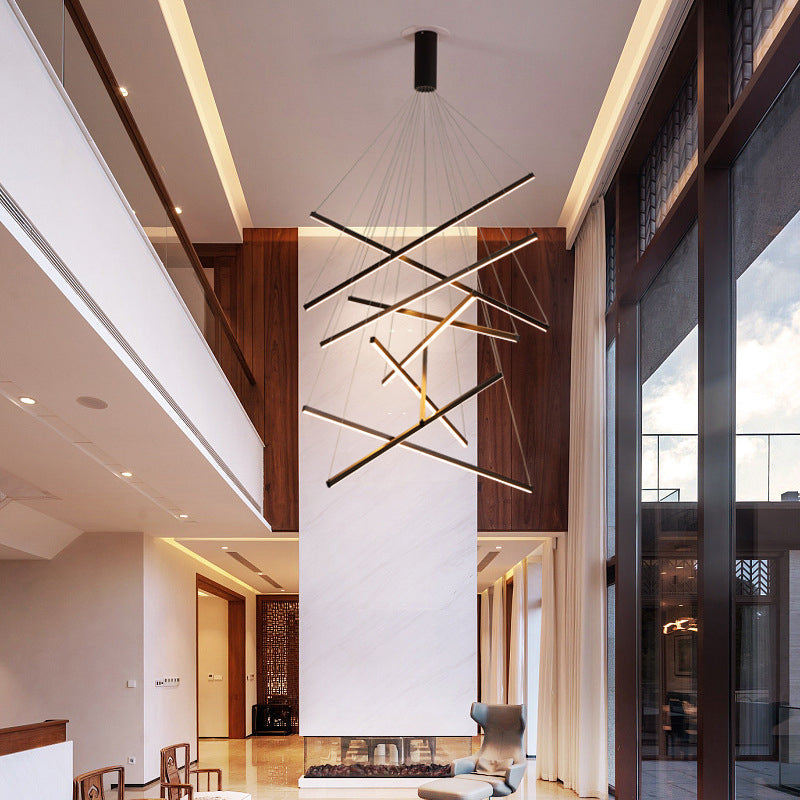 Zwarte Sticks LED Kroonluchter Licht Novelty Minimalistische Metalen Hanglamp voor Lobby