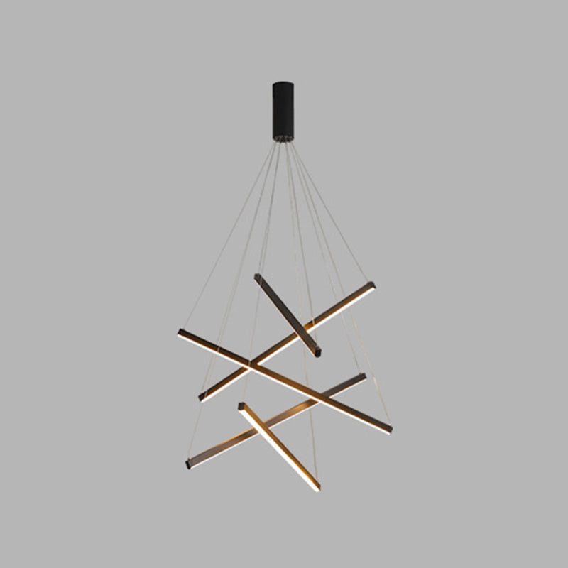 Zwarte Sticks LED Kroonluchter Licht Novelty Minimalistische Metalen Hanglamp voor Lobby