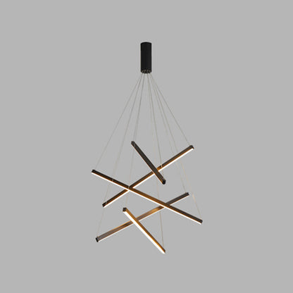 Zwarte Sticks LED Kroonluchter Licht Novelty Minimalistische Metalen Hanglamp voor Lobby