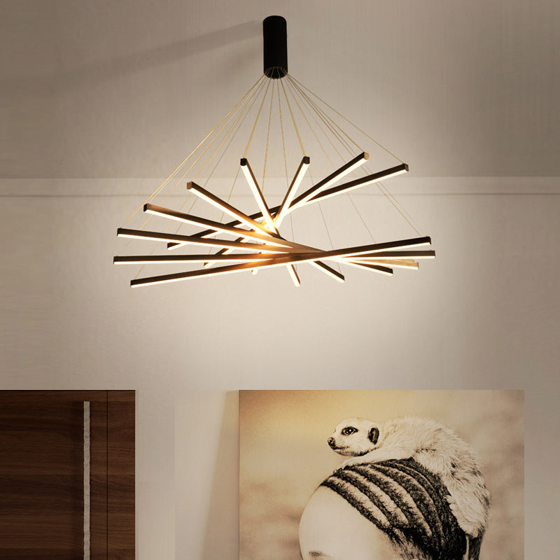 Zwarte Sticks LED Kroonluchter Licht Novelty Minimalistische Metalen Hanglamp voor Lobby