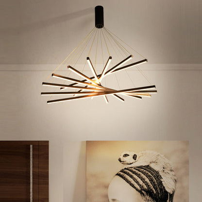 Zwarte Sticks LED Kroonluchter Licht Novelty Minimalistische Metalen Hanglamp voor Lobby