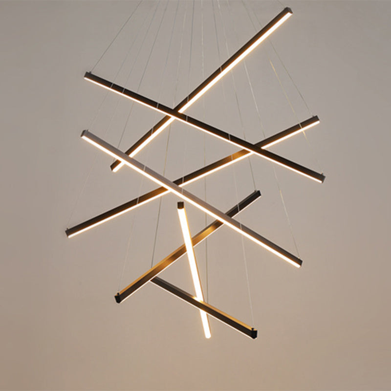 Zwarte Sticks LED Kroonluchter Licht Novelty Minimalistische Metalen Hanglamp voor Lobby
