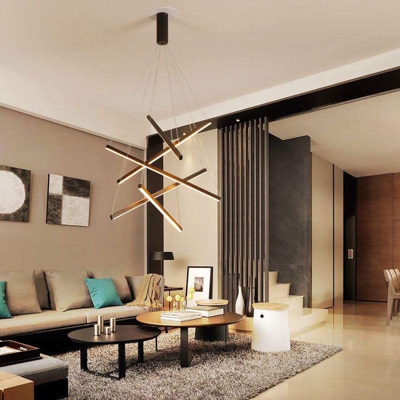 Zwarte Sticks LED Kroonluchter Licht Novelty Minimalistische Metalen Hanglamp voor Lobby