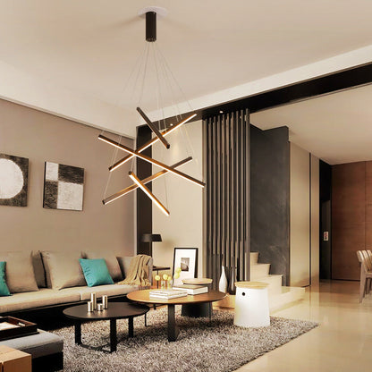 Zwarte Sticks LED Kroonluchter Licht Novelty Minimalistische Metalen Hanglamp voor Lobby