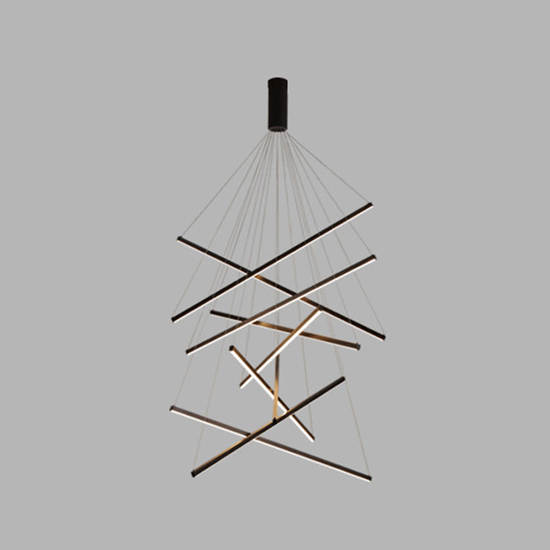 Zwarte Sticks LED Kroonluchter Licht Novelty Minimalistische Metalen Hanglamp voor Lobby
