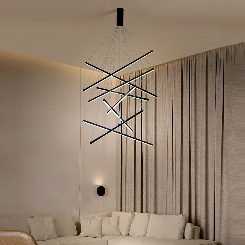 Zwarte Sticks LED Kroonluchter Licht Novelty Minimalistische Metalen Hanglamp voor Lobby