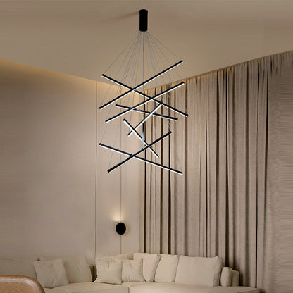 Zwarte Sticks LED Kroonluchter Licht Novelty Minimalistische Metalen Hanglamp voor Lobby