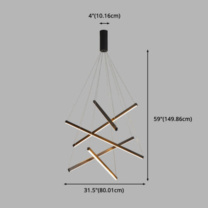 Zwarte Sticks LED Kroonluchter Licht Novelty Minimalistische Metalen Hanglamp voor Lobby