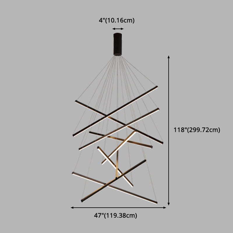 Zwarte Sticks LED Kroonluchter Licht Novelty Minimalistische Metalen Hanglamp voor Lobby