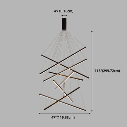 Zwarte Sticks LED Kroonluchter Licht Novelty Minimalistische Metalen Hanglamp voor Lobby