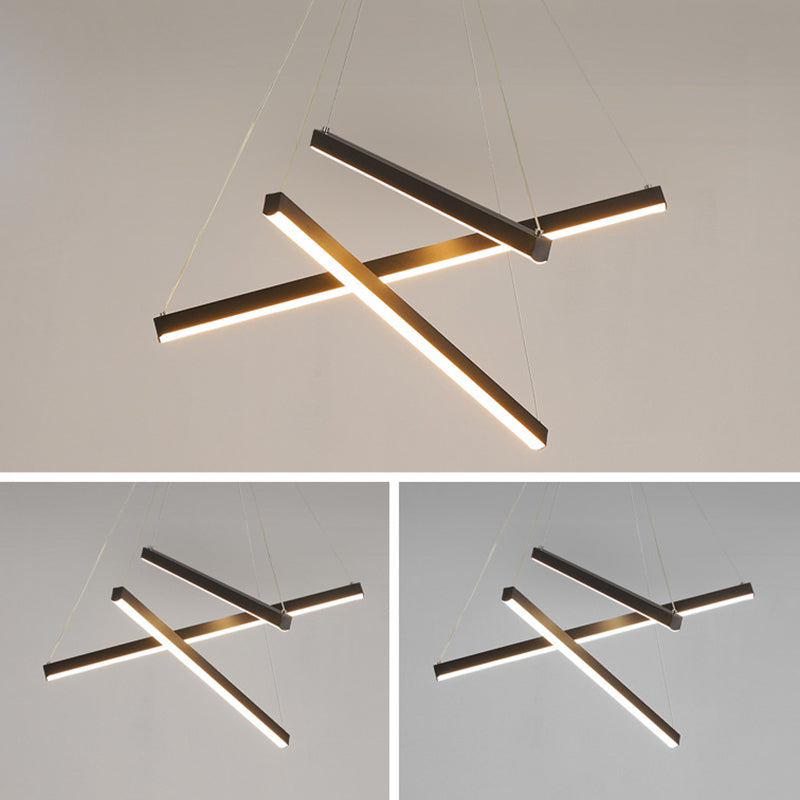 Zwarte Sticks LED Kroonluchter Licht Novelty Minimalistische Metalen Hanglamp voor Lobby