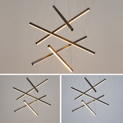 Zwarte Sticks LED Kroonluchter Licht Novelty Minimalistische Metalen Hanglamp voor Lobby