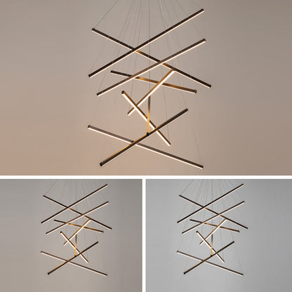 Zwarte Sticks LED Kroonluchter Licht Novelty Minimalistische Metalen Hanglamp voor Lobby