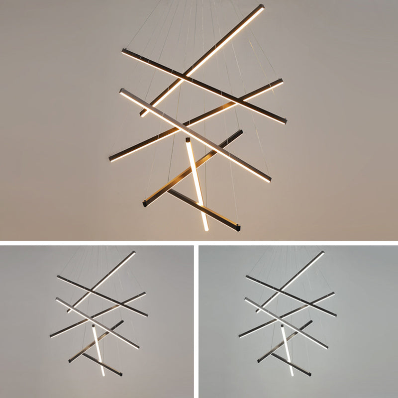 Zwarte Sticks LED Kroonluchter Licht Novelty Minimalistische Metalen Hanglamp voor Lobby