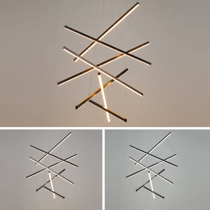 Zwarte Sticks LED Kroonluchter Licht Novelty Minimalistische Metalen Hanglamp voor Lobby