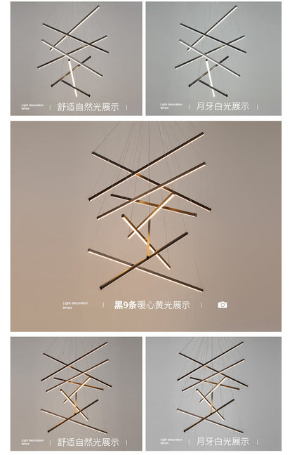 Zwarte Sticks LED Kroonluchter Licht Novelty Minimalistische Metalen Hanglamp voor Lobby