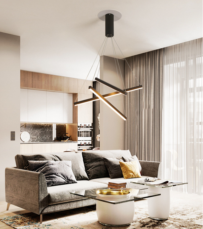 Zwarte Sticks LED Kroonluchter Licht Novelty Minimalistische Metalen Hanglamp voor Lobby