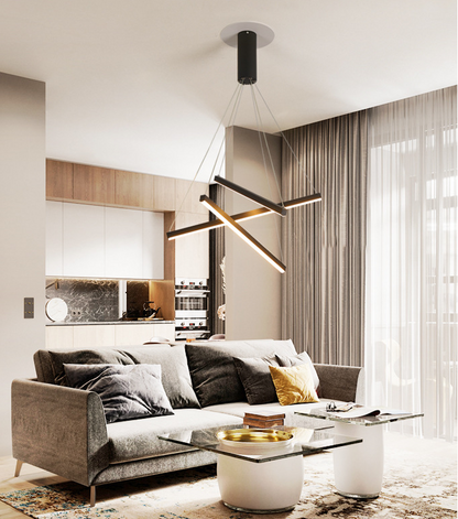 Zwarte Sticks LED Kroonluchter Licht Novelty Minimalistische Metalen Hanglamp voor Lobby