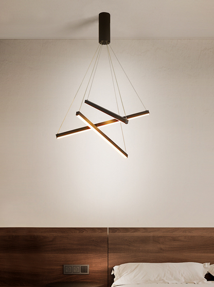 Zwarte Sticks LED Kroonluchter Licht Novelty Minimalistische Metalen Hanglamp voor Lobby