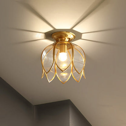 1 Lamp Lotus Plafondmontage Koloniaal Messing Heldere Glas Inbouwverlichting voor Gang