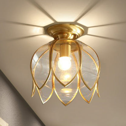 1 Lamp Lotus Plafondmontage Koloniaal Messing Heldere Glas Inbouwverlichting voor Gang