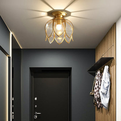 1 Lamp Lotus Plafondmontage Koloniaal Messing Heldere Glas Inbouwverlichting voor Gang