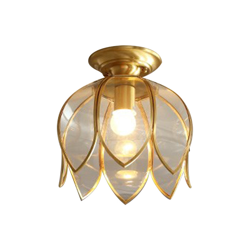 1 Lamp Lotus Plafondmontage Koloniaal Messing Heldere Glas Inbouwverlichting voor Gang