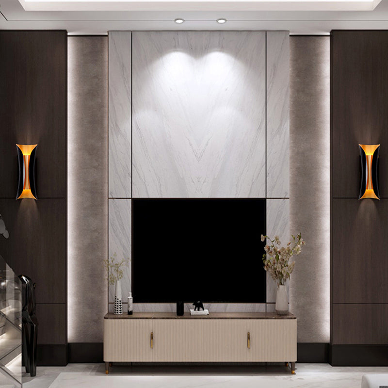 Moderne Curl Wandlamp Hoogte 2 Lichten Metallic Binnen Wandverlichting in Zwart
