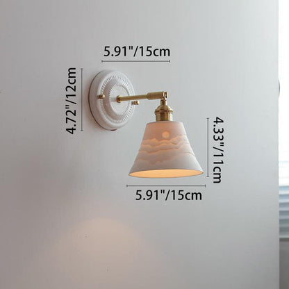Traditionele Vintage Ronde Keramische Messing 1-Licht Wandlamp voor Woonkamer