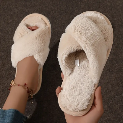 FLUFFY CRISS-CROSS SLIPPERS