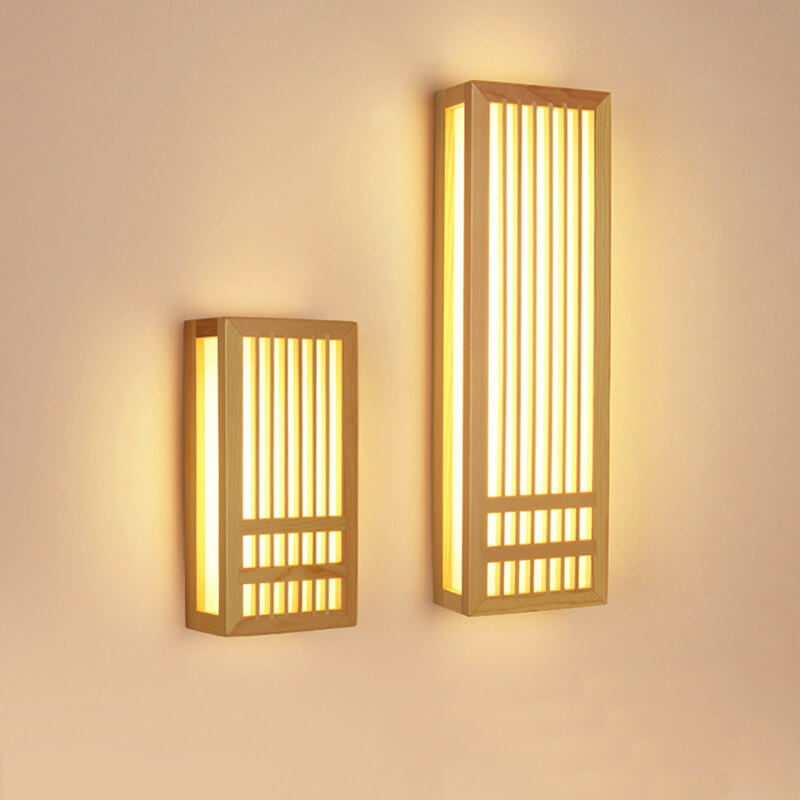 Eenvoudige Massief Houten Rechthoekige 1-Licht Japanse Wandlamp