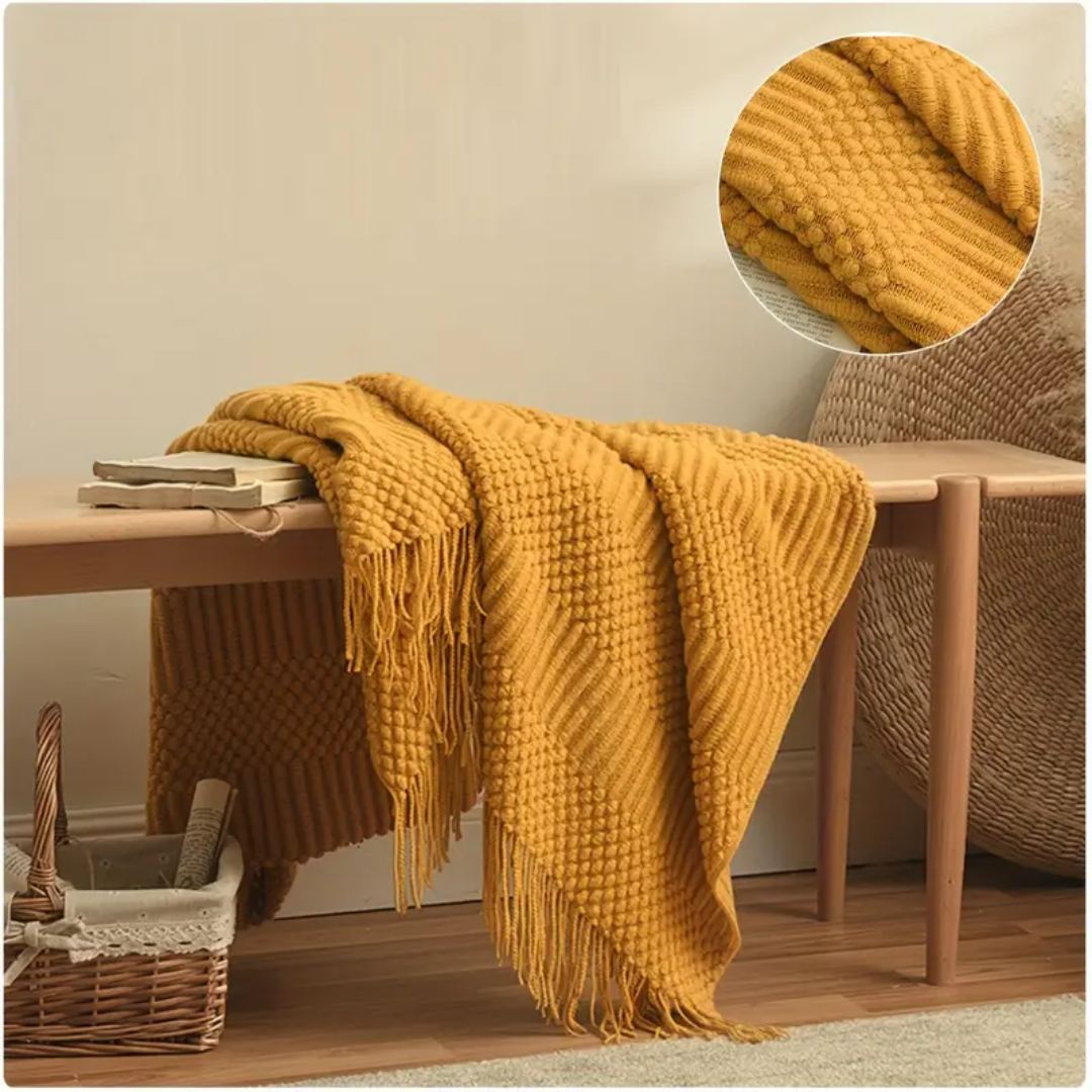 VINTAGE TASSEL BREI DEKEN