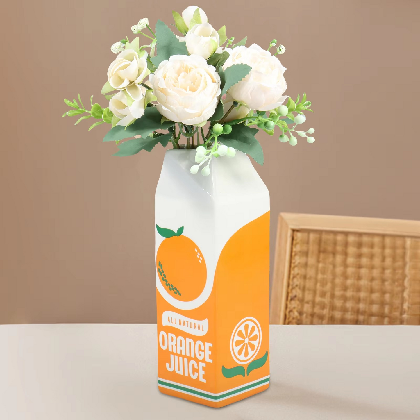 Vintage keramische sinaasappelsapdoos bloem vase